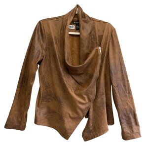 Inc International Concepts Faux Leather Asymmetrical Cape Jacket Large Brown